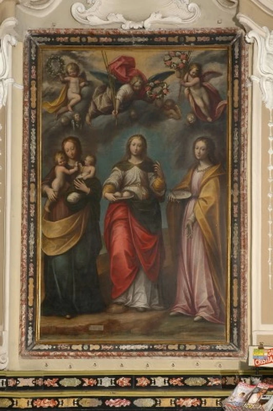  55-Orsola Caccia-Sant'Agata tra santa Lucia e santa Liberata-Chiesa di S. Antonio Abate, Moncalvo 